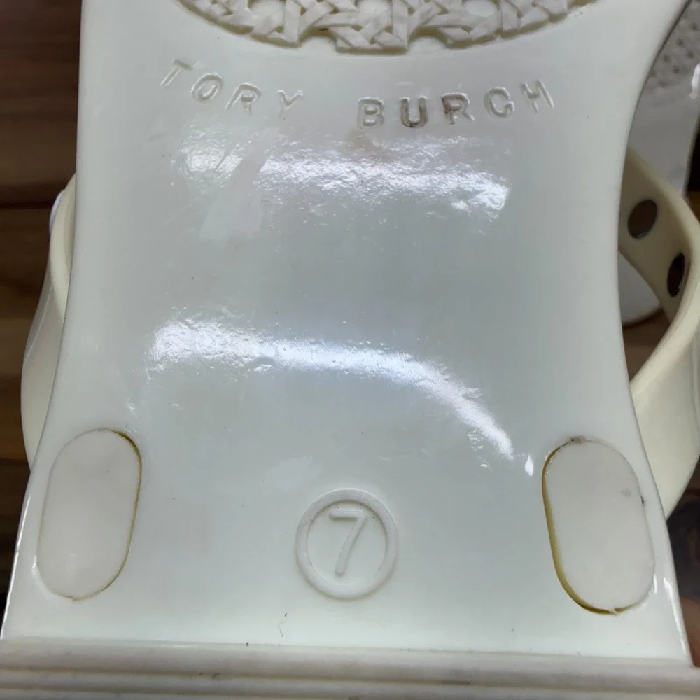 Tory Burch Jelly Studded Flip Flops Womens 7 Off White Vacation Travel Pool